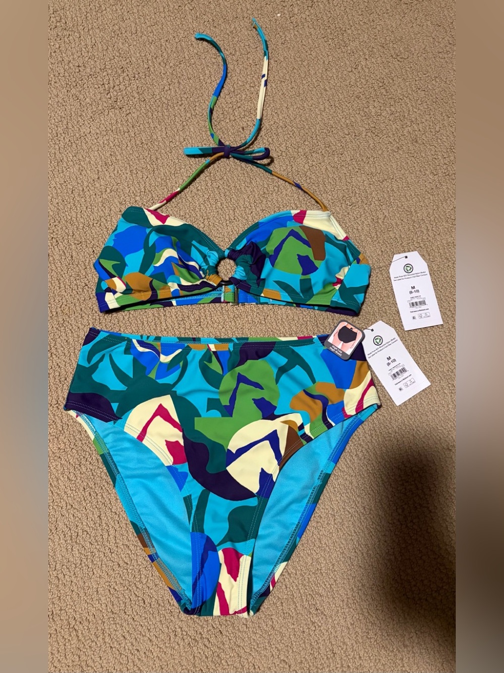NEW Abstract Multi-Color Halter Bikini Set, Size Medium